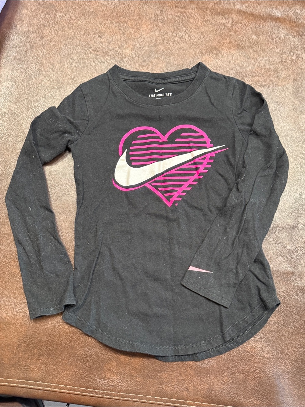 Nike Black Long-Sleeve Tee with Pink Heart & White Swoosh